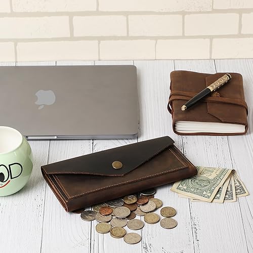 Miniatura 3 de TheAntiq - Bolsa de cuero para moneda, cartera de mano retro para hombres y mujeres, cartera de efectivo, sobre de efectivo, bolsa de moneda con