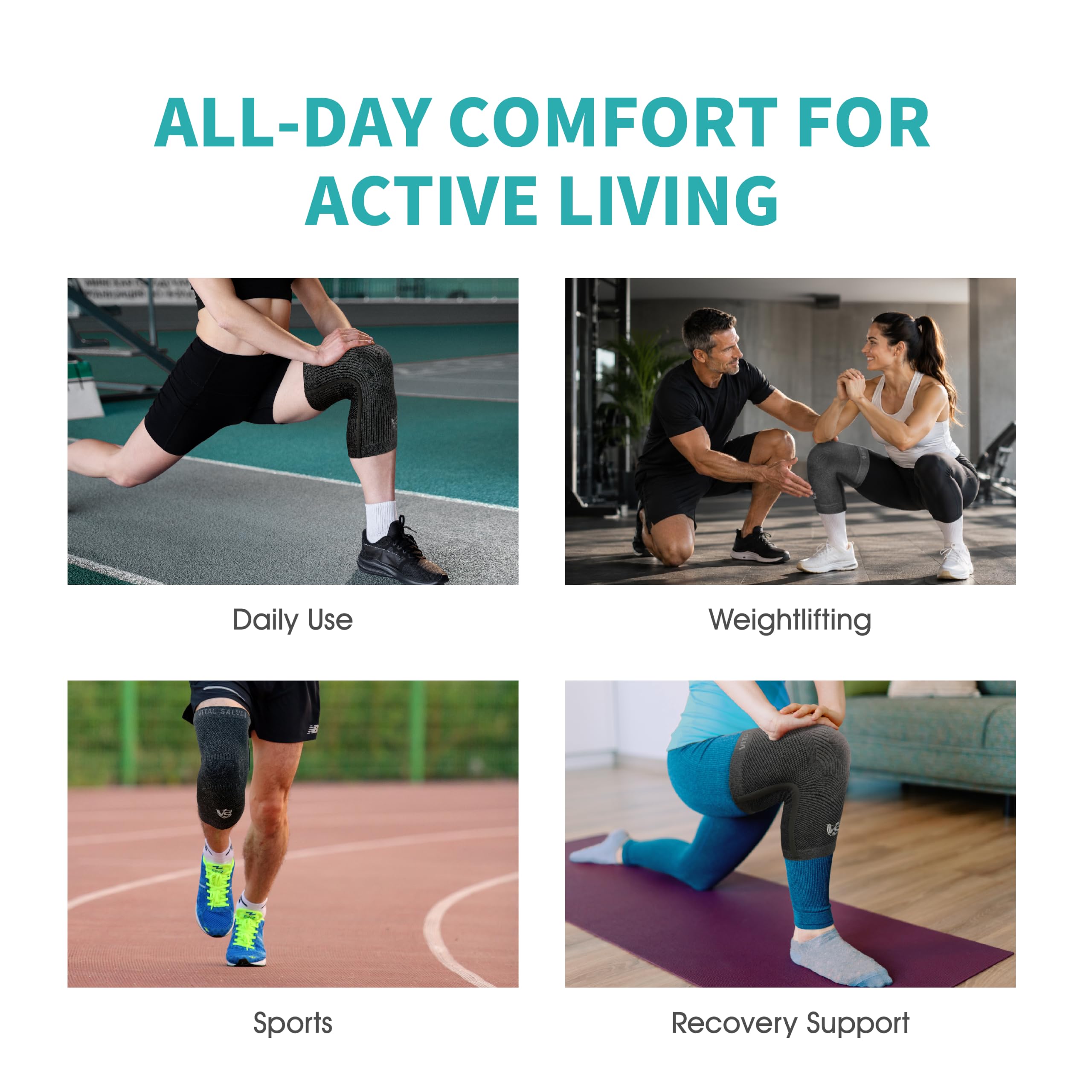 Vital - Rodillera de recuperación de compresión/soporte S-Support, alivio del dolor, protege las articulaciones, ideal para deportes y uso diario (1 par), Dark Grey-XL (1Pair), Dark Grey-XL (1Pair)