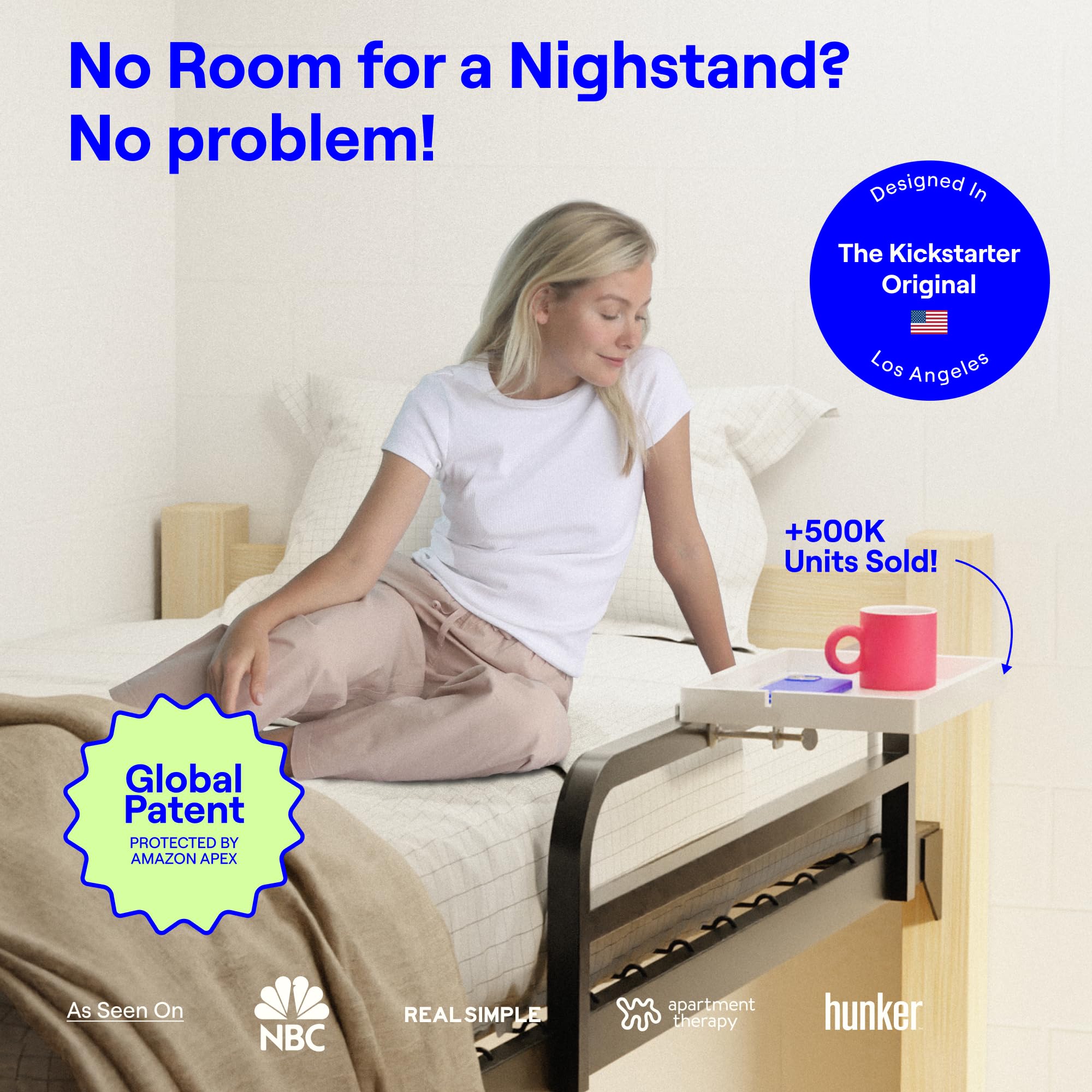 BedShelfie Mesita Nocturna Lateral para Colgar Bandeja para Cama para Niveles y Cama Superior, Esenciales para Residencias Universitarias, Mesita de Noche para Cama Alta, Bandeja para Cama y Tableta