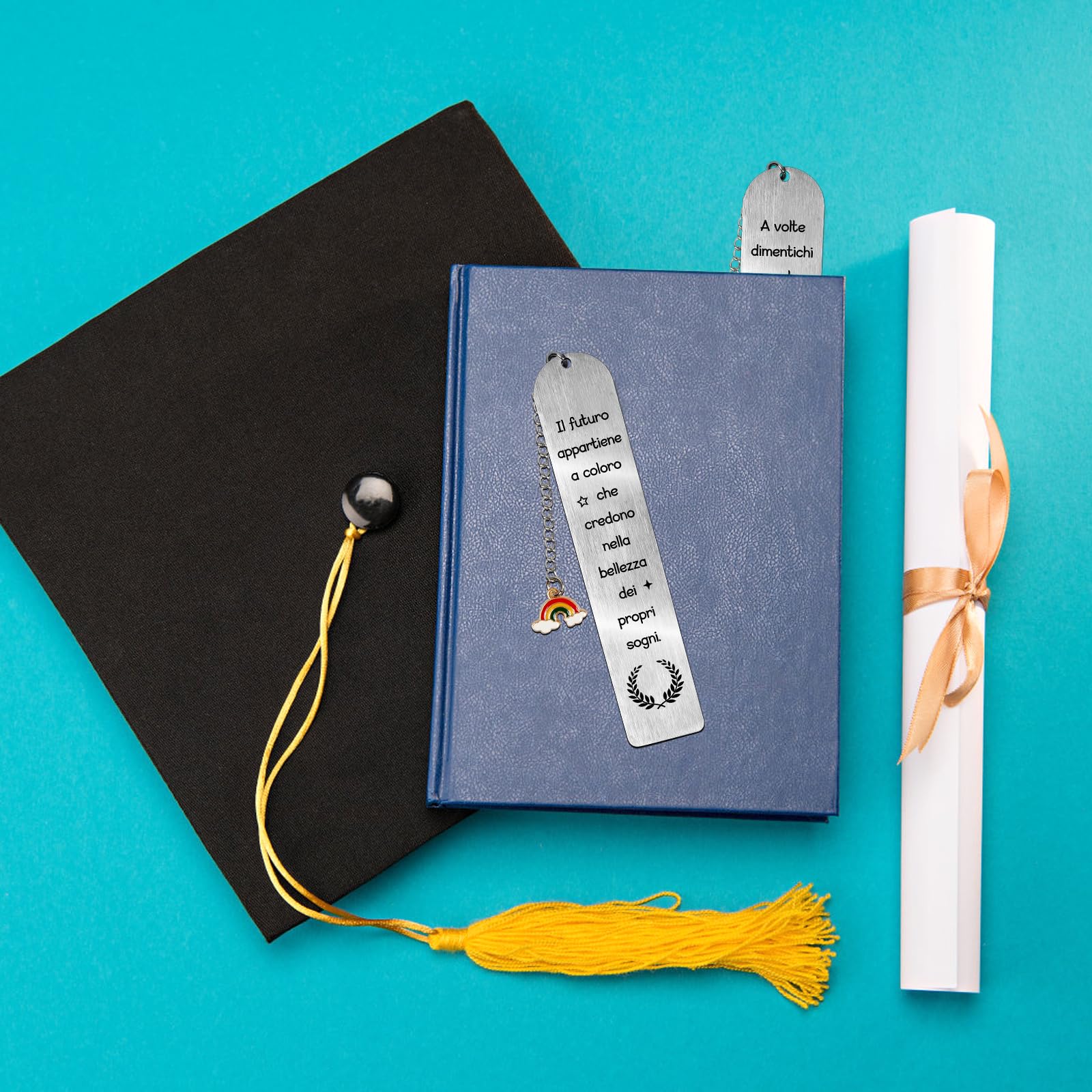 Segnalibri Metallo Per Laurea - Set 3 Pezzi Con Frasi Ispirazionali, Regalo Elegante Per Donna E Uomo - Foto 7