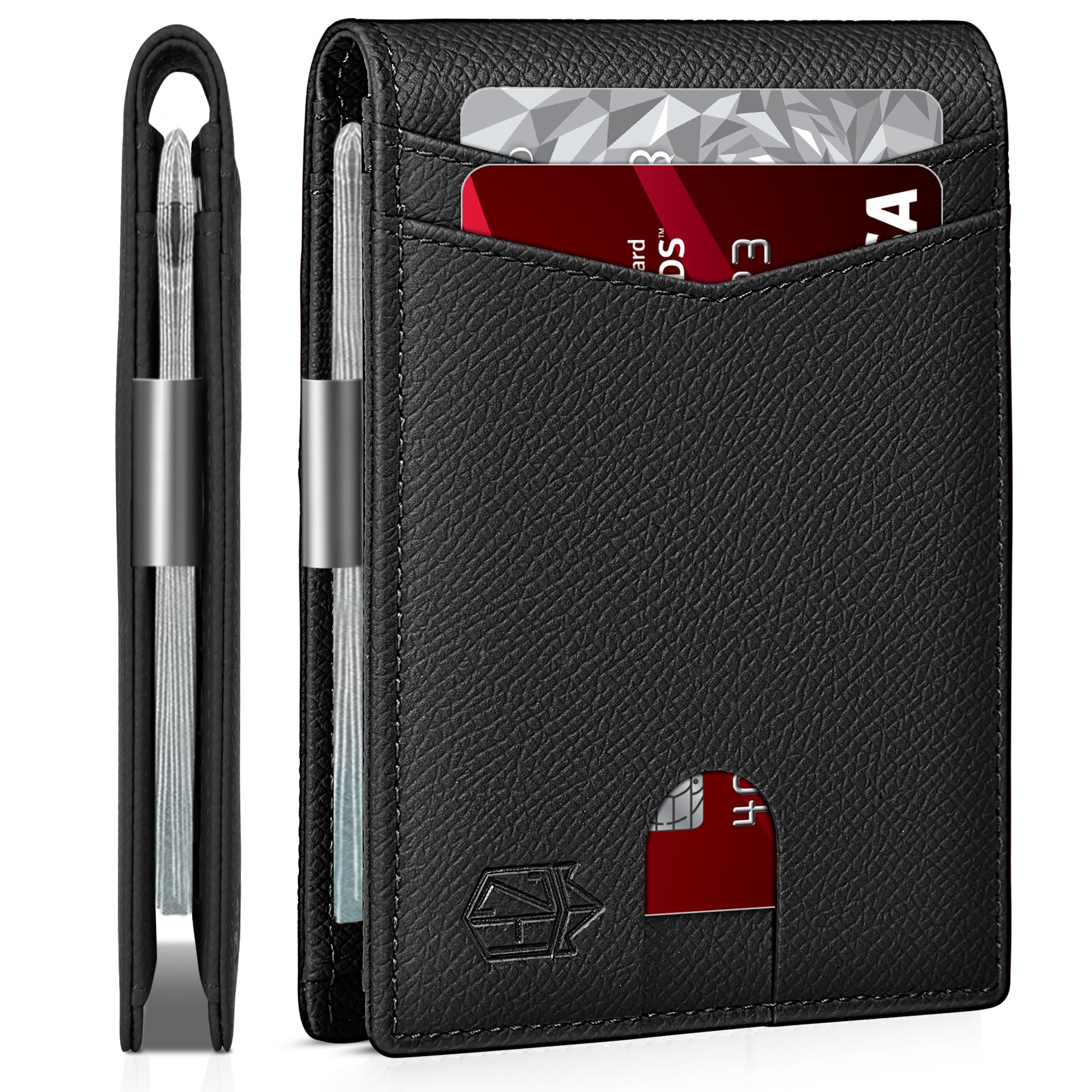 Zitahli Money Clip Wallets for Men,Slim Bifold Wallet 10-12 Cards, Mens Leather Wallet with ID Window,RFID Blocking Thin Minimalist Credit Card Holder,Gifts for Him