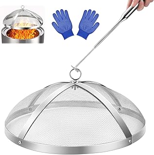 Fire Pit Spark Screen for Solo-Stove Bonfire 19.5", Stainless Steel Bonfire Sheid Accessories with Removal Handle, Firepit Screens Cover Detachable Mesh Lid for Backyard, Beach, RV Camping