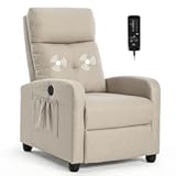 Power Massage Small Recliner Chair&comma; Fabric Recliners for Adults&comma; Adjustable Home Theater Seating with Lumbar Support&comma; Modern Reclining Sofa Chair for Living Room Bedroom &lpar;Khaki&rpar;