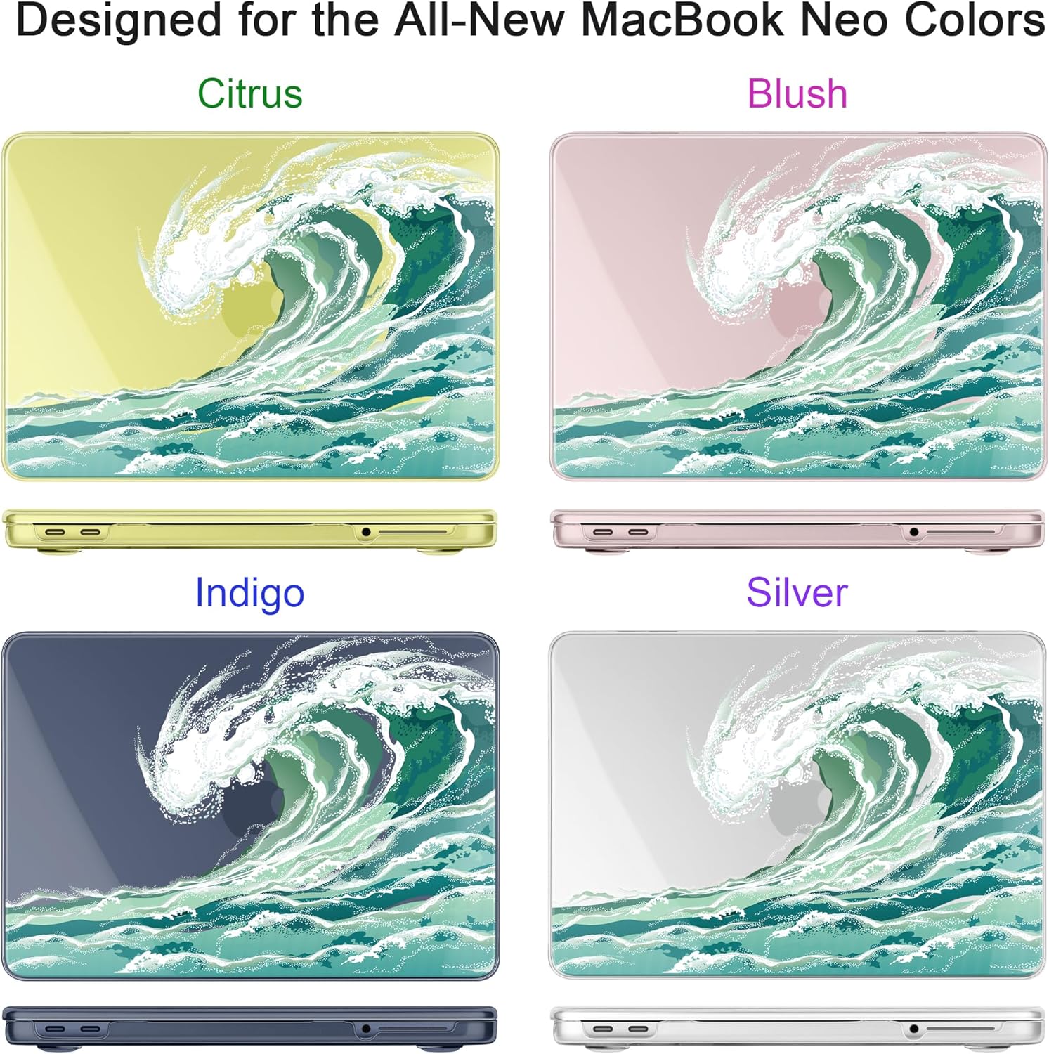 Batianda for MacBook Neo 13 Inch Case 2026 Release Model A3404, Abstract Art Ultra-Slim Hard Shell with Keyboard Cover, Screen Protector & USB Adapter, Lightweight Laptop Accessories Bundle, Wave