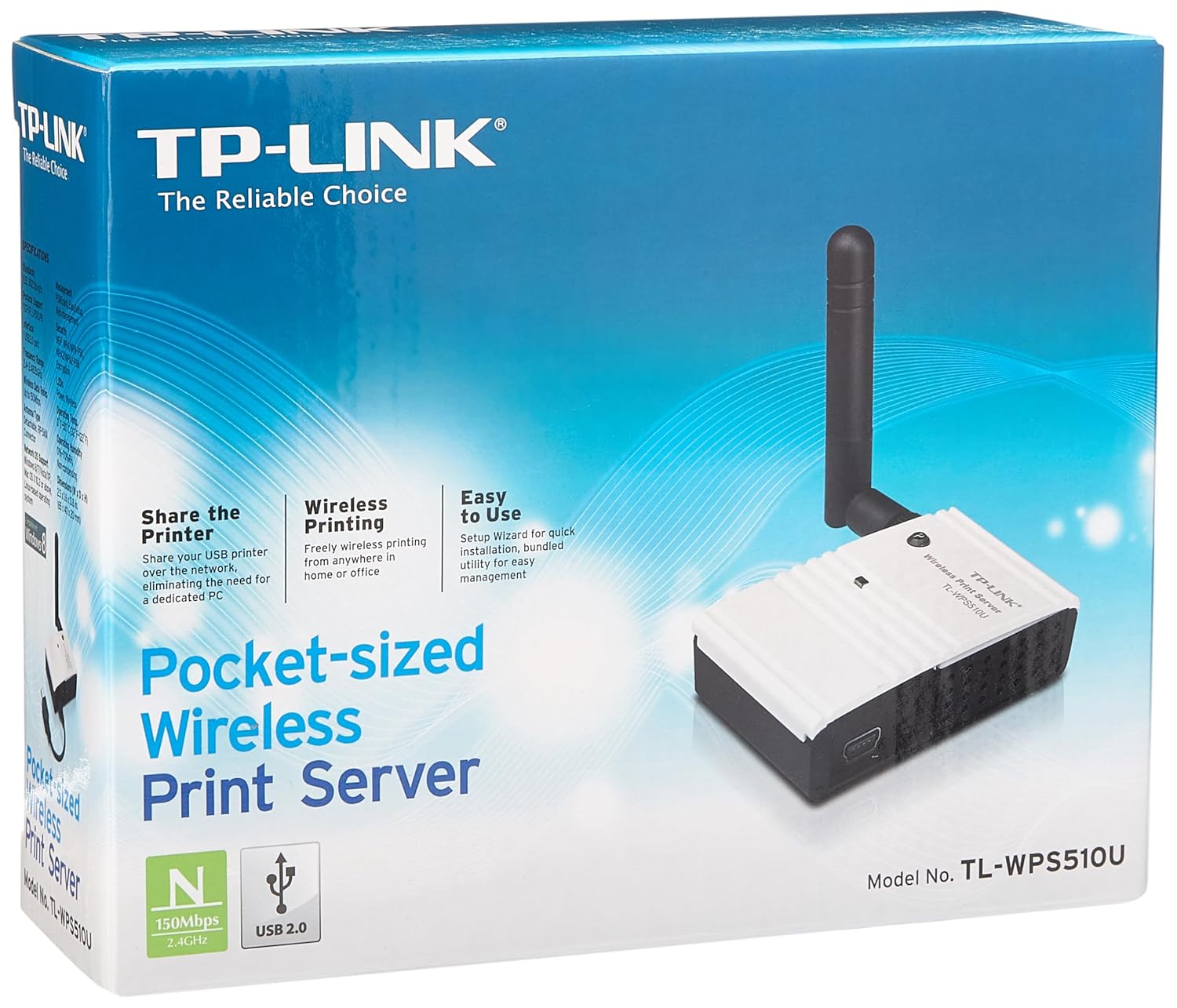TPLink TLWPS510U 150Mbps PocketSized Wireless Print Server (Black
