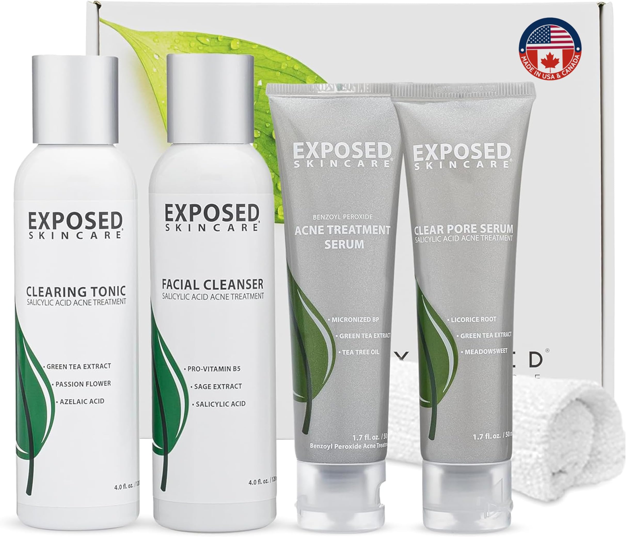 Basic Acne Treatment Kit with 2.5% Salicylic Acid and 3.5% Benzoyl Peroxide to Clear Up Teen, Adult, Hormonal and Cystic Acne – Natural, Non-toxic and Cruelty Free