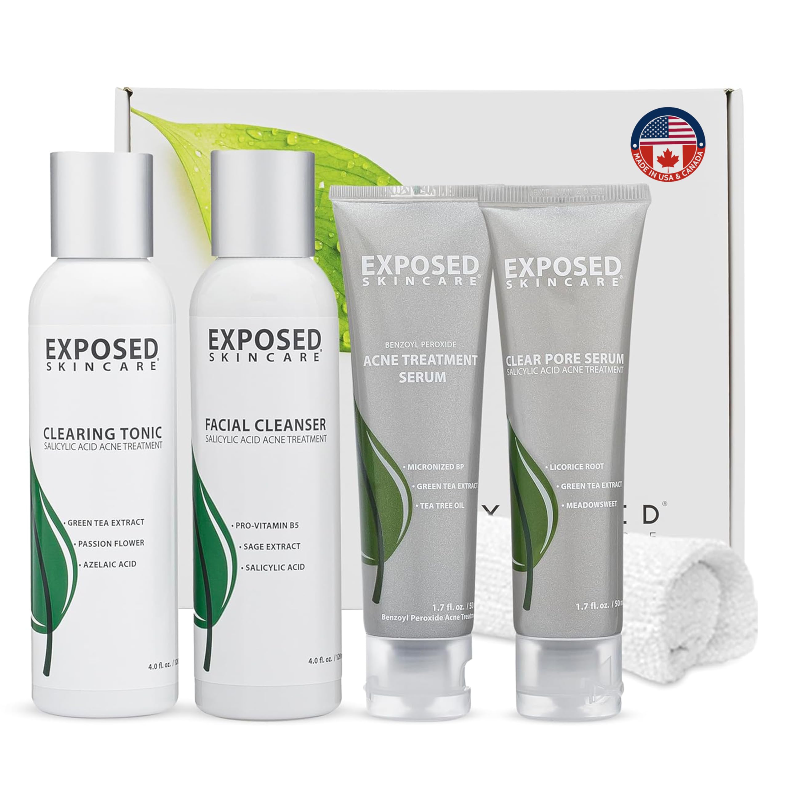 Exposed Skin Care Basic 5-Piece Complete Acne Treatment System (60 Day) – Teen and Adult Treatment - Restore Your Skin to its Healthy Natural Radiance