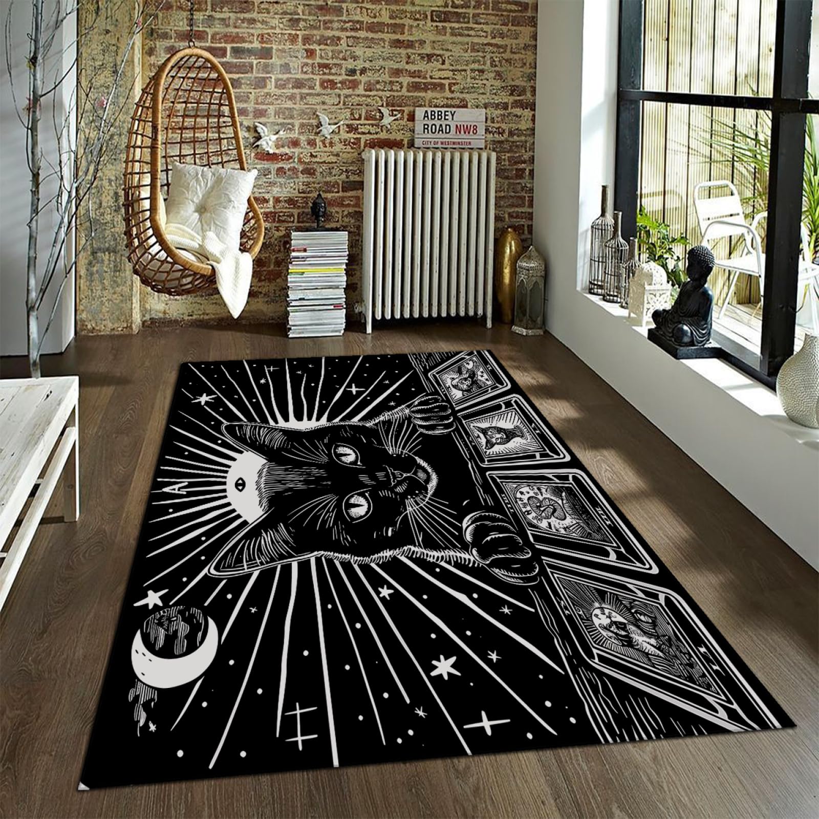 Dywan 60 x 90 cm – motyw z motywem kota z motywem anime czarny dywan podłogowy do sypialni salonu jadalni dywaniki pod stół dywanik dla zwierząt domowych