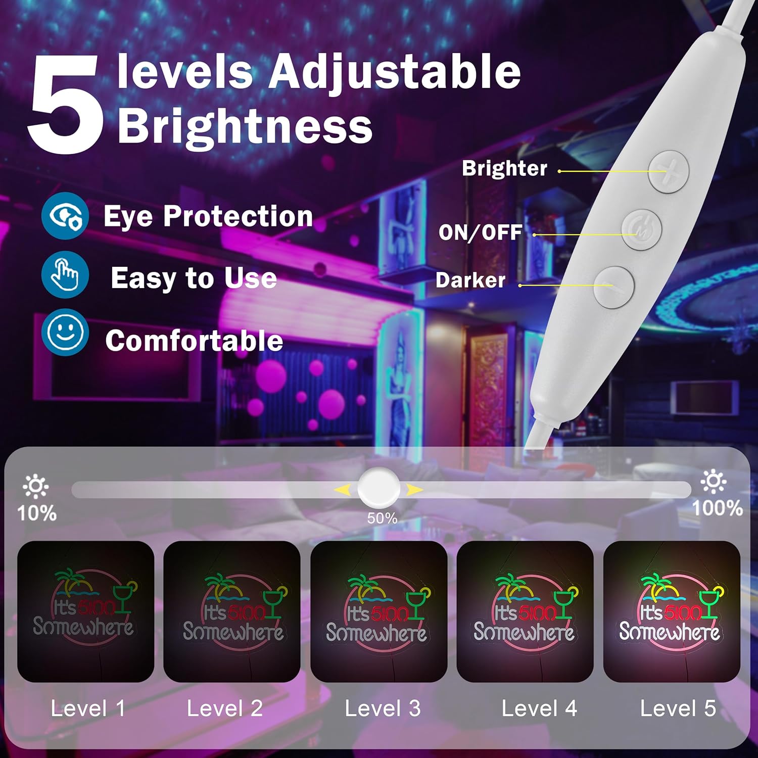 Its 5 00 O'clock Some Where Neon Sign for Wall Décor Dimmable It's Five O'clock Somewhere LED Bar Beer Garage Neon Light USB Powered Neon Signs Decor - Image 3