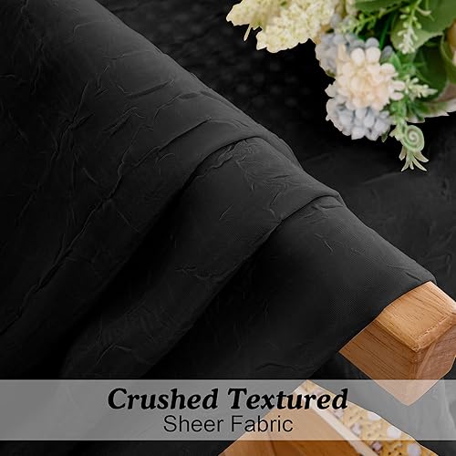 Miniatura 5 de OWENIE Cenefa de cortinas transparentes negras trituradas para ventana, cenefa arrugada, paquete de 2 cortinas para dormitorio, cortinas con