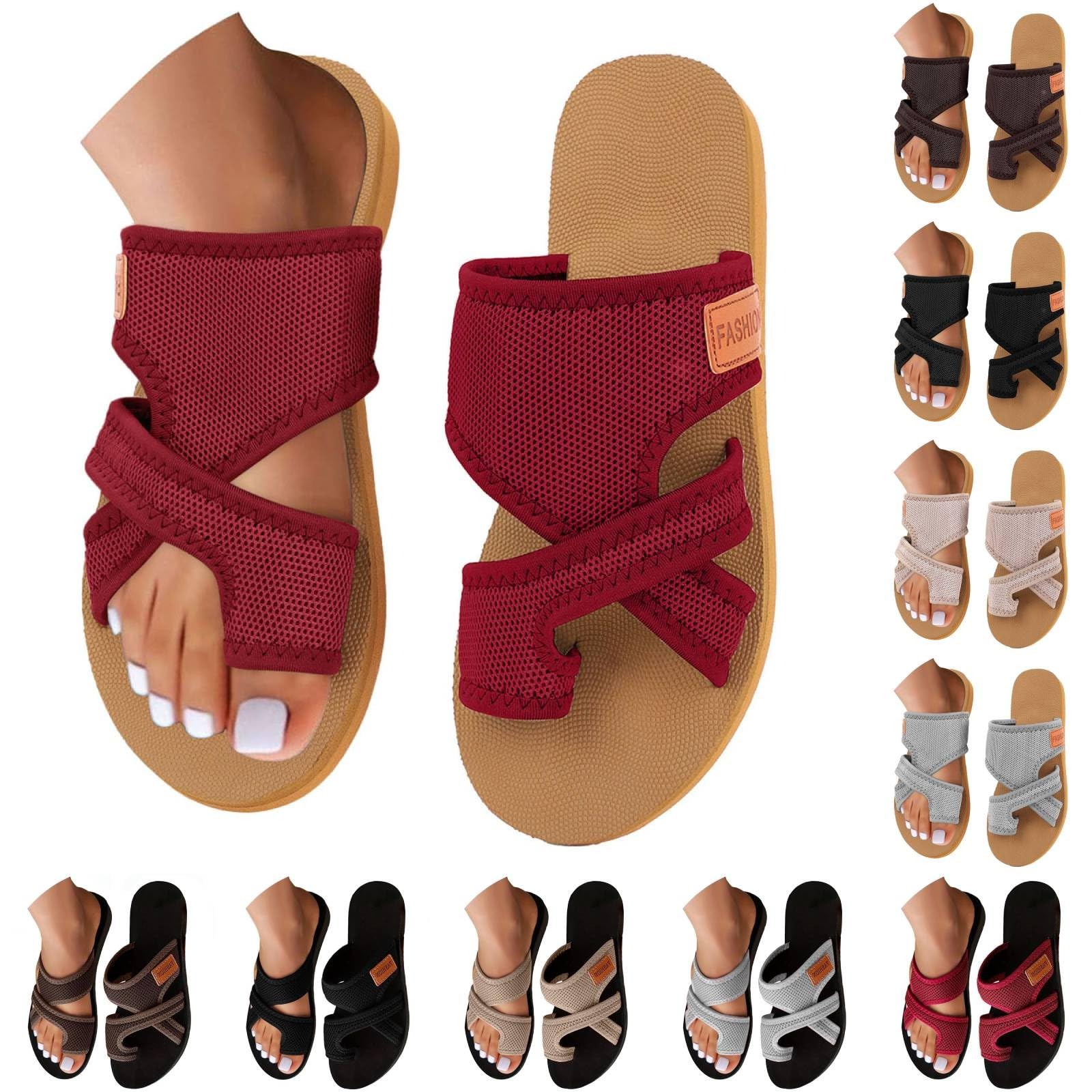 Orthopädische Sandalen Damen Hallux Valgus Sommer Flach Pantolette Leichte Mesh Strandsandalen Bequeme Big Toe Hausschuhe Elegant Breite Füße Sommerschuhe Casual Pantolette Atmungsaktiv Freizeitschuhe