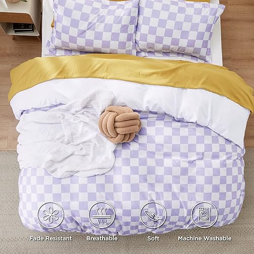 Vista 113 de Bedsure - Funda de edredón tamaño Queen, reversible con cierre de cremallera, juego de ropa de cama blanco, 3 piezas con 8 lazos en las esquinas y 2