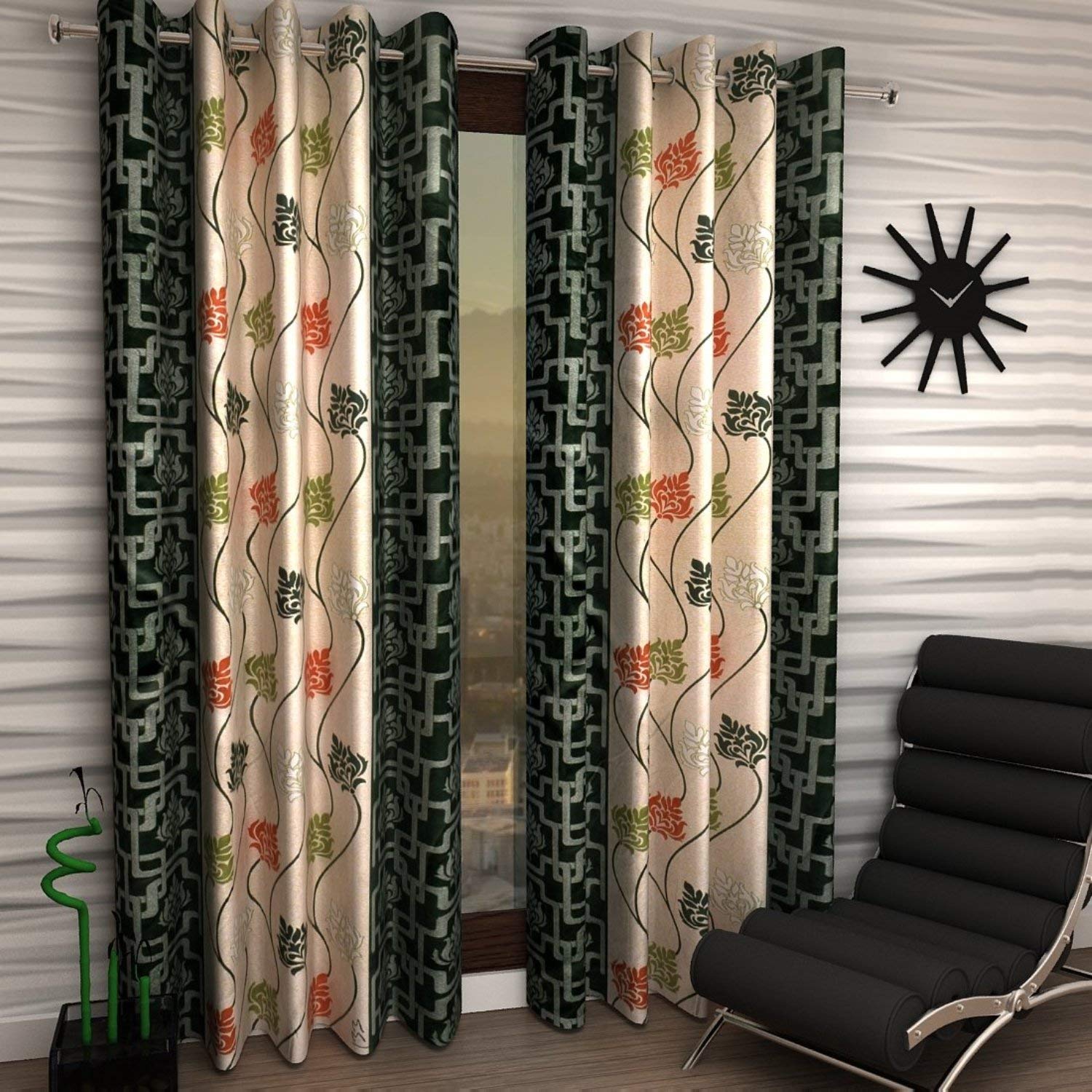 Shivaan Home Furnishing Tehani Eyelet Polyester Long Door Curtain 2 Piece - 5ft, Green (Green, 5 feet)