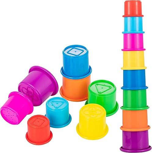 Coloridas tazas apilables y anidadas, 8 tazas, divertido juguete de aprendizaje de color, gran juguete de baño y playa para bebés y niños pequeños,