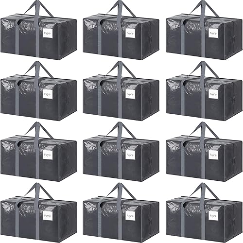 Miniatura 10 de 6 paquetes de bolsas de almacenamiento extra resistentes y extra grandes para mudanzas con cremalleras fuertes y asas cómodas, bolsas de Negro