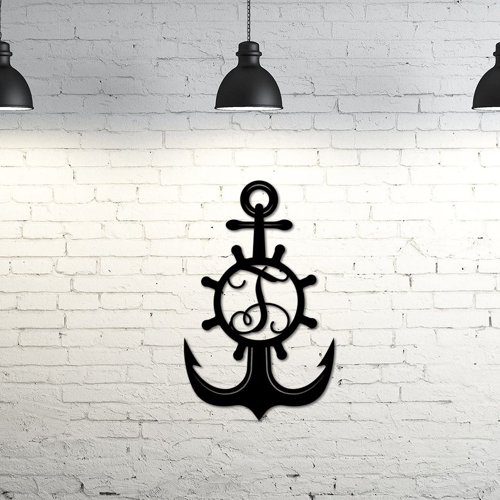 Décoration ancre nautique métal extérieur avec monogramme personnalisé nom date