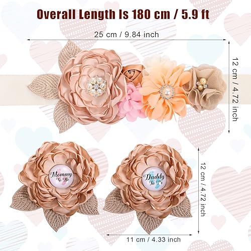 Miniatura 2 de Mommy to Be - Faja floral bohemia para baby shower con mamá para ser ramillete, juego de pines de ramillete marrón claro para mamá para ser banda y