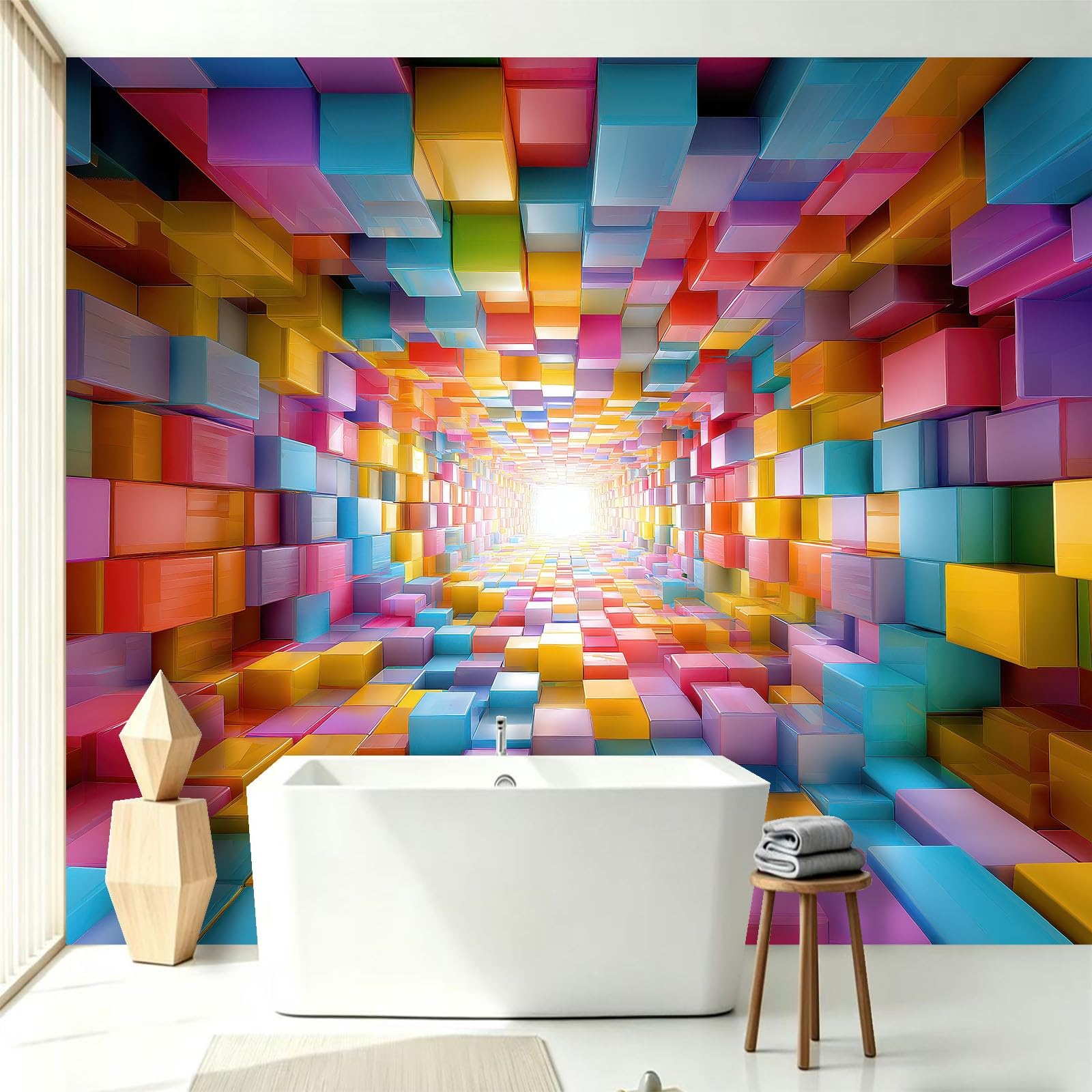 WTD - Papel pintado fotográfico de fieltro 3D, diseño abstracto moderno, 200 x 140 cm, diseño de bloques de túnel, impresión Full HD, moderno efecto 3D, colores resistentes a la luz, para pasillo y