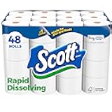 Scott Rapid-Dissolving Toilet Paper, 48 Double Rolls (6 Packs of 8), Septic-Safe, Toilet Paper