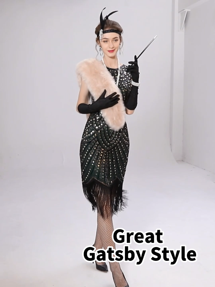 Amazon.com: Womens Vintage Lace Fringed Gatsby 1920s Cocktail Dress with  20s Accessories Set (S, Style Flower Black Gold) : Clothing, Shoes & Jewelry