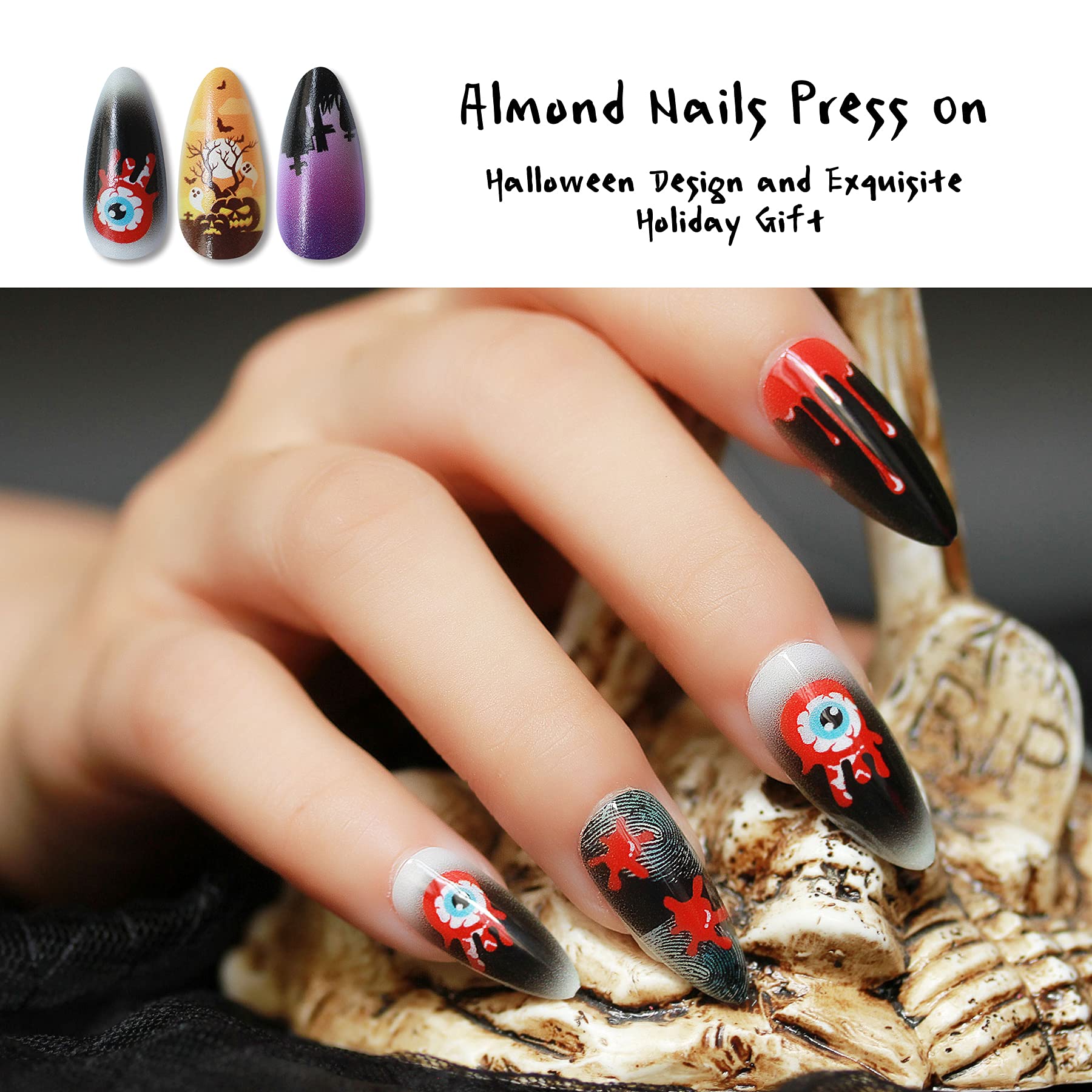Amazon.com: Vivid Tella 72Pcs Halloween Nail Tips Ghost Pumpkin Purple  Stiletto False Nails Bat Pointed Press On Spider Pattern Fingernails Gift  Box for Halloween Party : Beauty & Personal Care