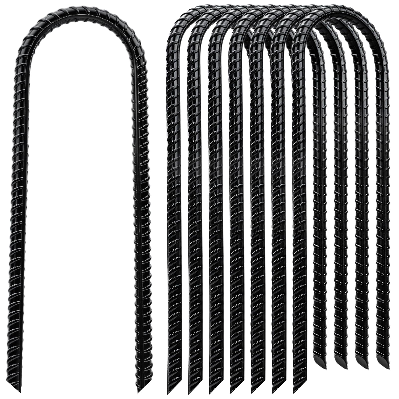CELYND Trampoline Stakes High Wind - Heavy Duty 12 Inch U Shaped Ground Anchors - Galvanized Steel Rebar Stakes for Outdoor Camping Tent Fence Garden Decorations(8 Pack Black)