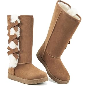 THATXUAOV Womens winter boots Black fuzzy Mid-Calf Boots fashion Warm casual outdoor snow boots for women