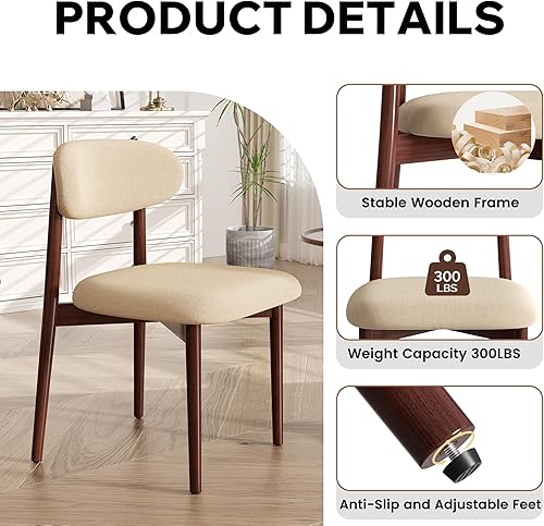 Miniatura 4 de Juego de 4 sillas de comedor de madera, modernas sillas de comedor con respaldo curvo, sillas tapizadas de tela para cocina, comedor con patas