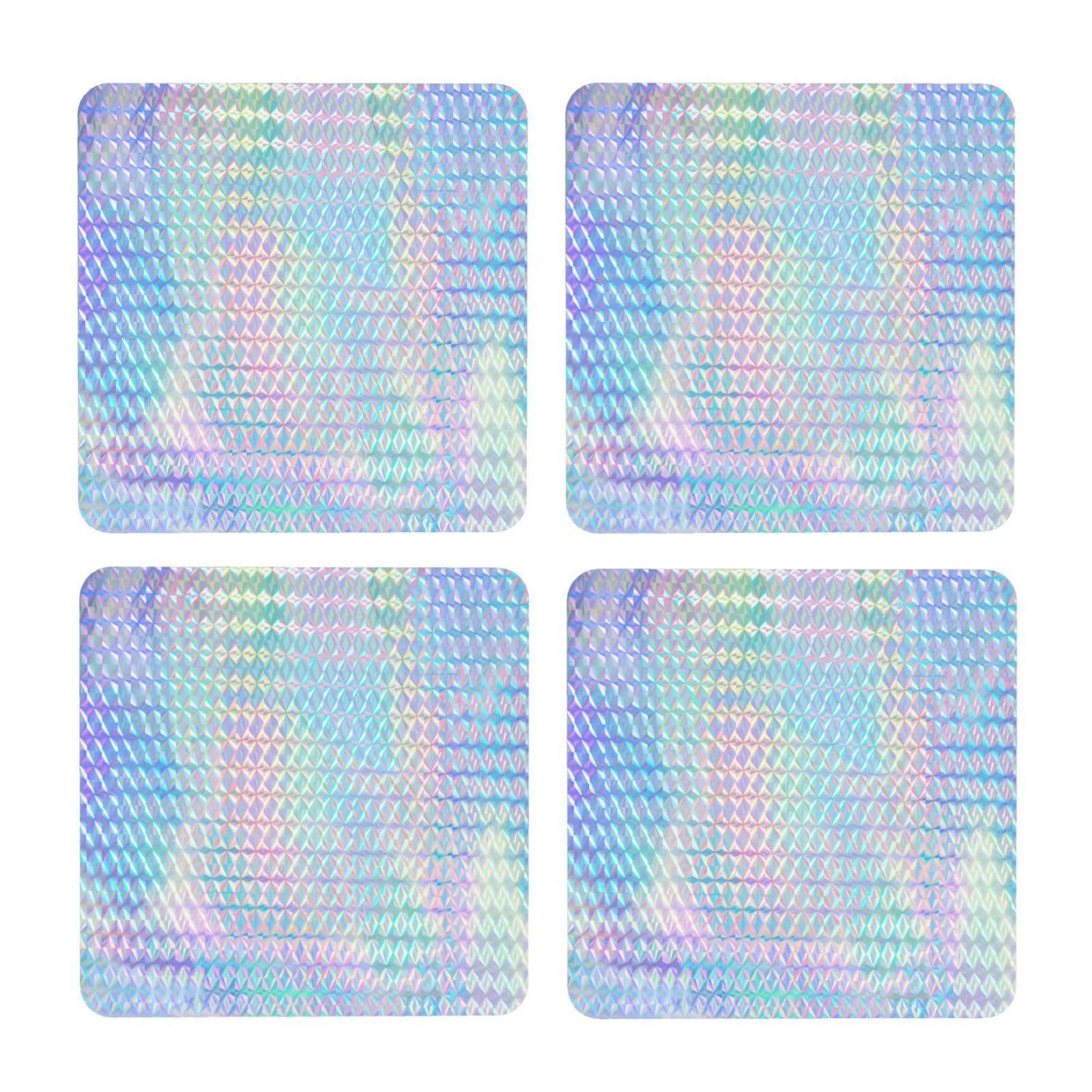 Ywsotre As Picture Colourful Rainbow Colour Hologram Holographic,Square Mdf Cork Coasters, Mugs Pad, Cups Mat Set Of 4 Drinks Coasters