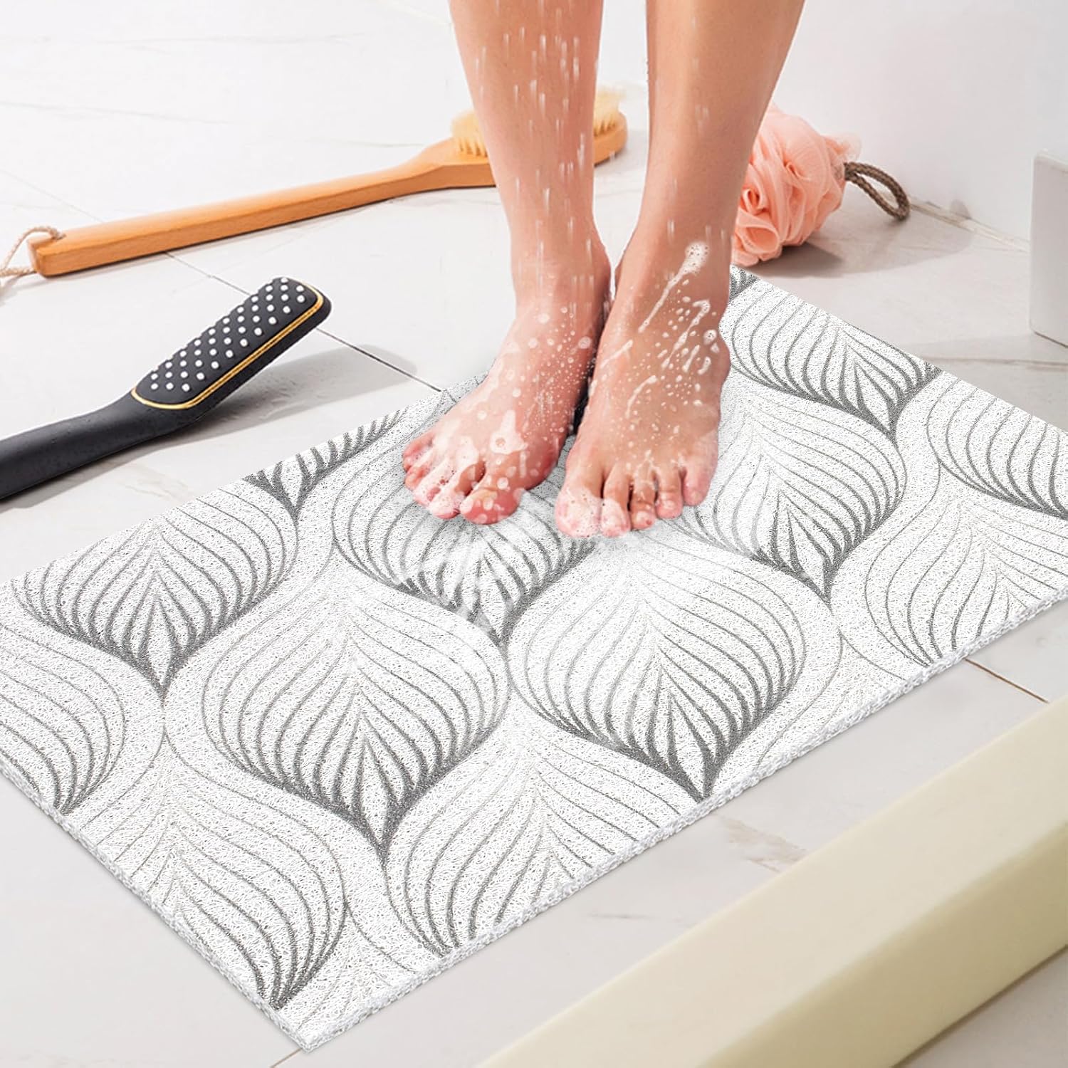 Shower Mat Non Slip: 16x24 Inch Soft and Comfortable PVC Loofah Shower Mats for Inside Shower, Anti Slip Shower Stall Mat for Kids Elderly, Quick Drying