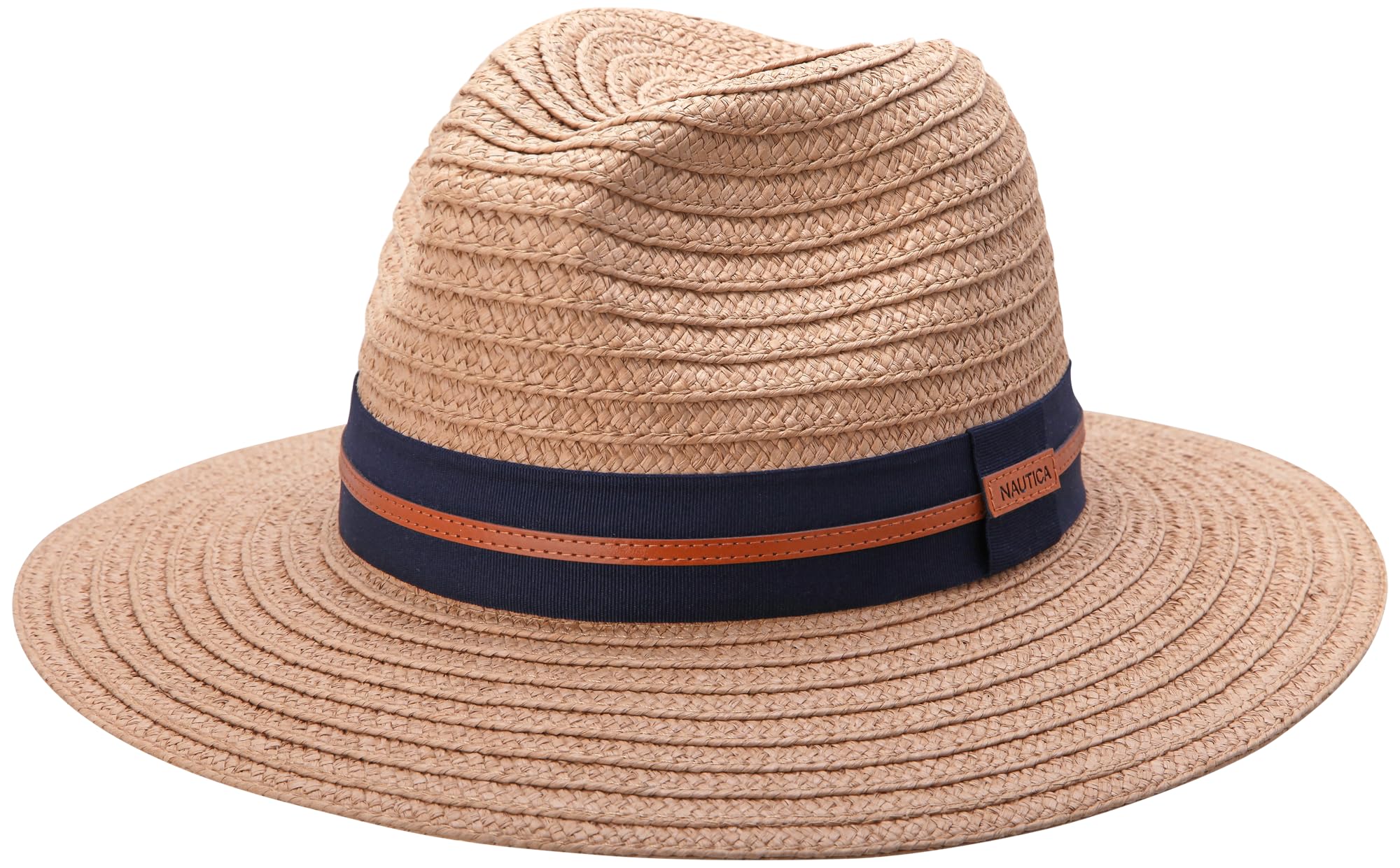 Nautica Men's Fedora Hat - Classic Brim Straw Sun Hat with UV Protection and Decorative Band for Outdoor Adventures, Size One Size, Brown