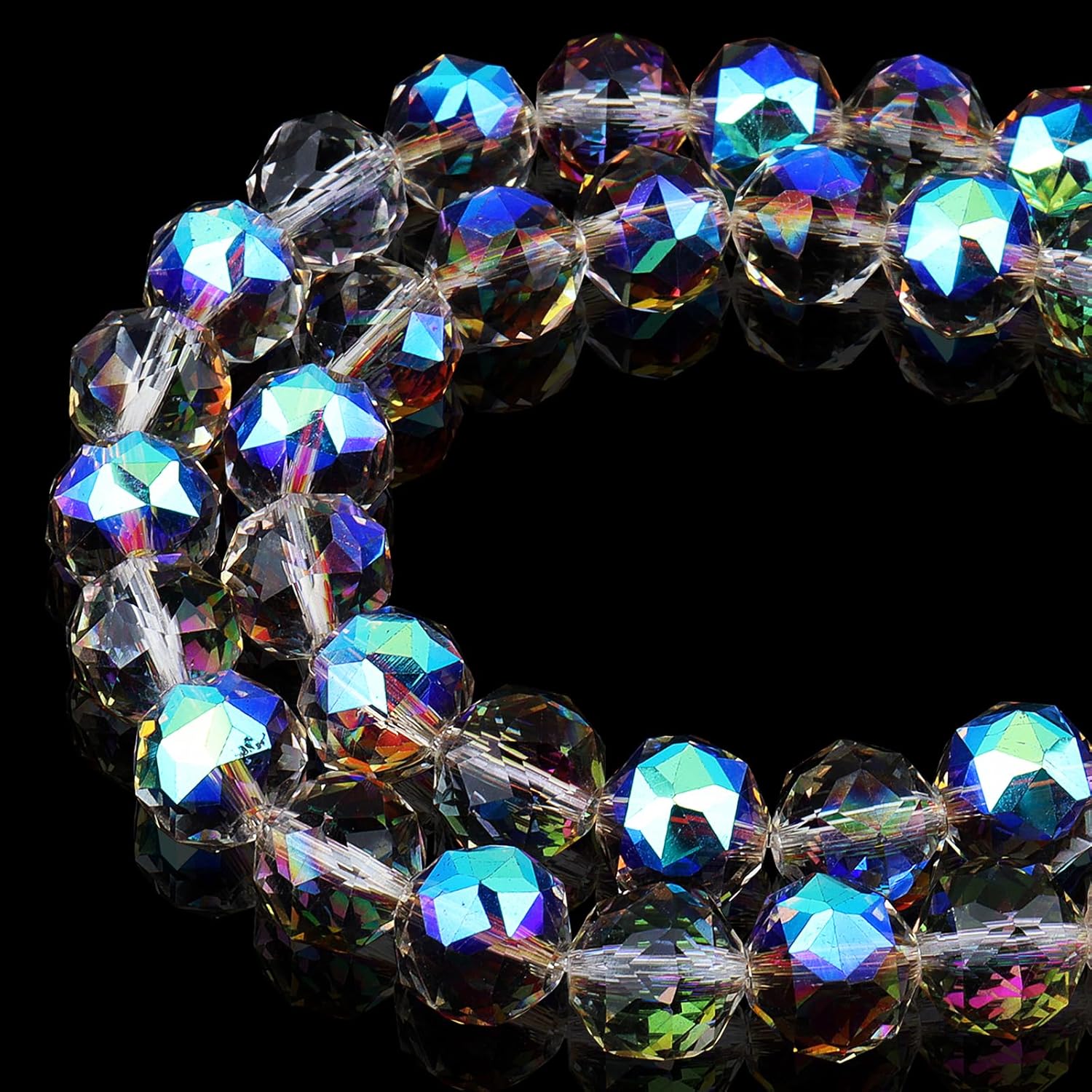 8mm Sparkle Crystal Beads for Jewelry Making - Faceted Round Loose Beads for Bracelets(65-72pcs, Red Green AB)