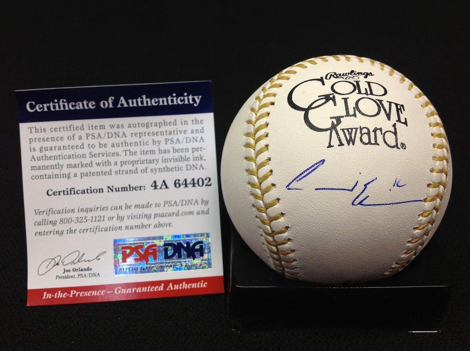 Andre Ethier signed Official MLB Gold Glove Award Baseball PSADNA Cert