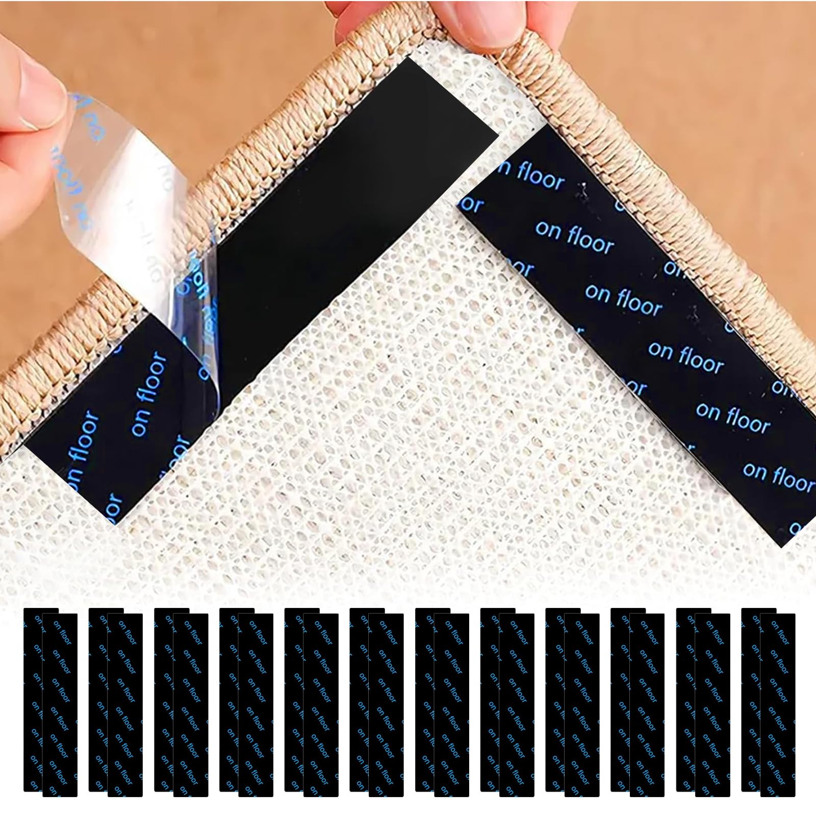 Muexoee Pack Of 24 Reusable Anti-Slip Rug Grippers - Multi-Purpose Washable Carpet Tape & Grippers For Laminate/Wooden Floors, Fits All Kinds Of Rugs & Carpet
