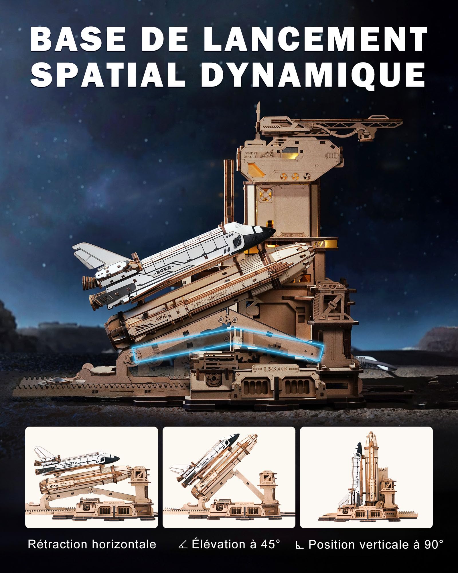 ROKR Puzzle 3D Bois la Navette Spatiale, Maquette en Bois a Construire Cadeaux d'anniversaire pour Enfants et Adultes, Space Shuttle, LKA02