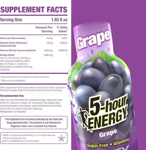 5 Hour Energy Shots - Extra Strength, Grape, 1.93 fl oz, 10 pk