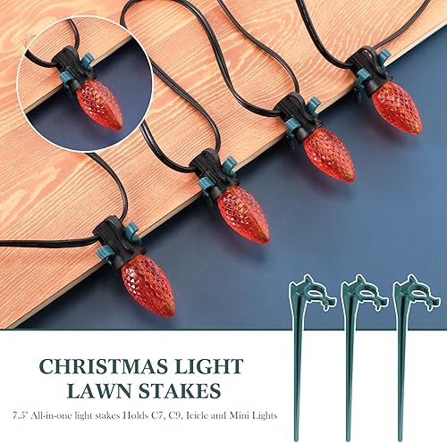 Vista 51 de Jetec Estacas de luz de Navidad universales para patio, césped, luces navideñas para tira de luces C7 C9, estacas de suelo de 7.5 pulgadas para Claro