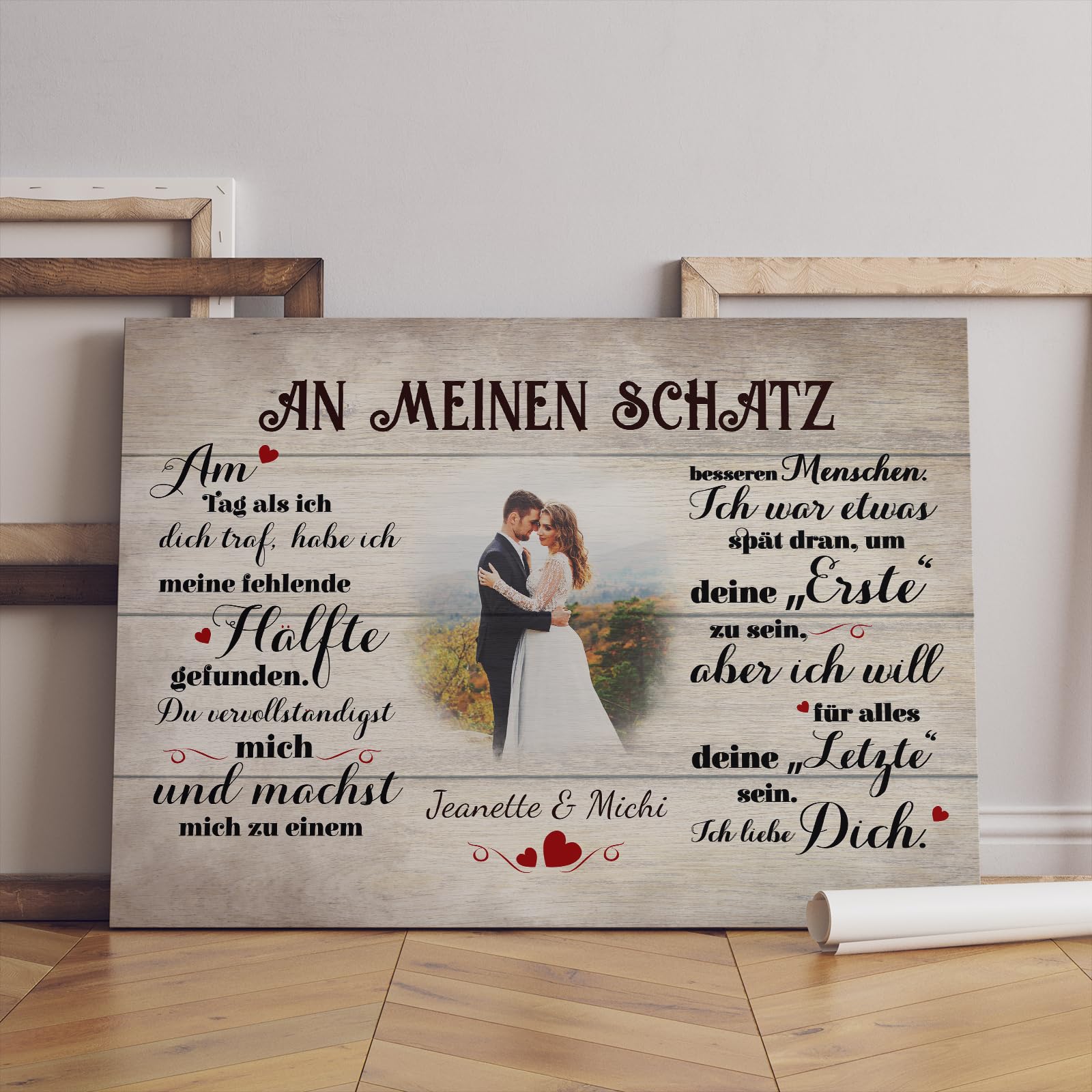 Love Faith An meinen Schatz (an ihn) Paar-Leinwand 60 x 40 cm - Personalisiertes Wandbild als Geschenk für Mann/Freund mit eigenem Foto als Jahrestagsgeschenk für Partner
