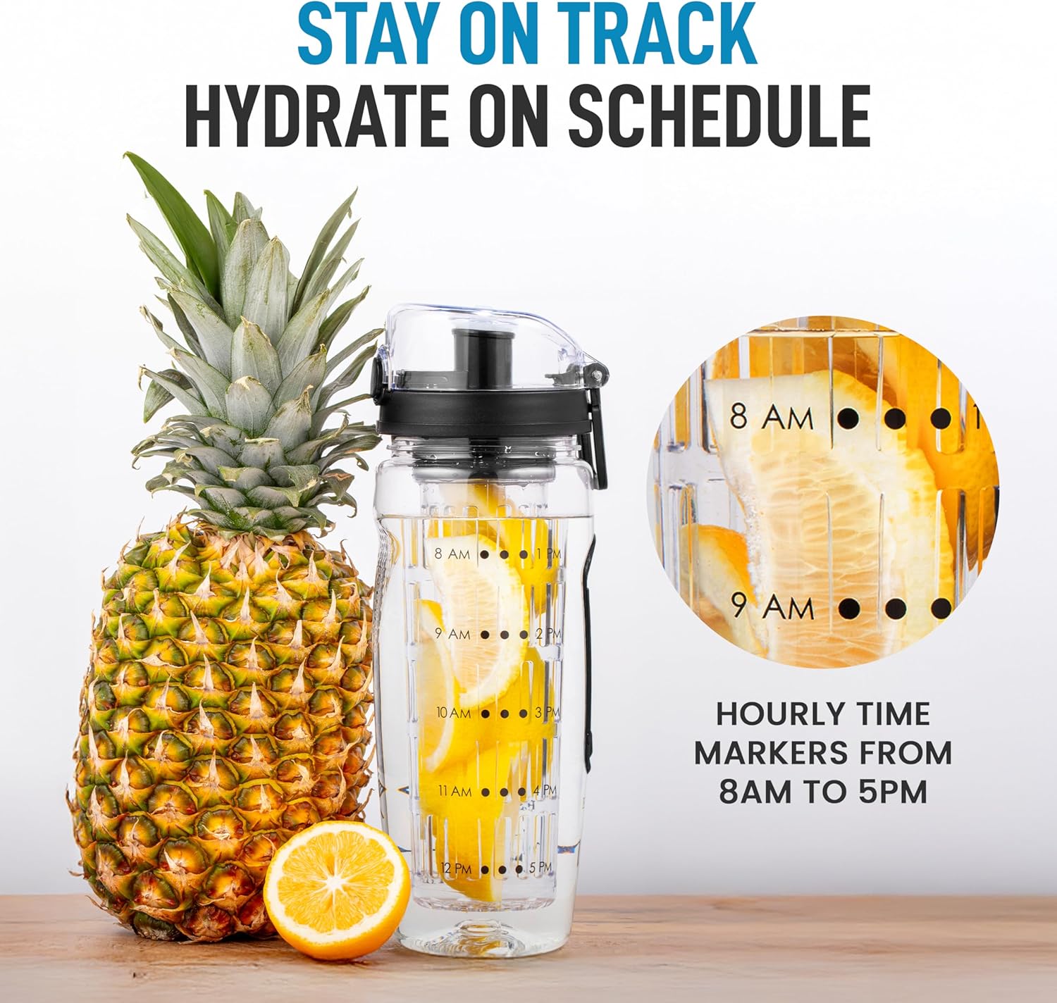 Zulay Kitchen Fruit Infuser Water Bottle - 34oz - Leakproof With Full-Length Infusion Rod - Men Women's Ideal Fitness Gift Or For Gym, Camping - Black (Pack of 2)