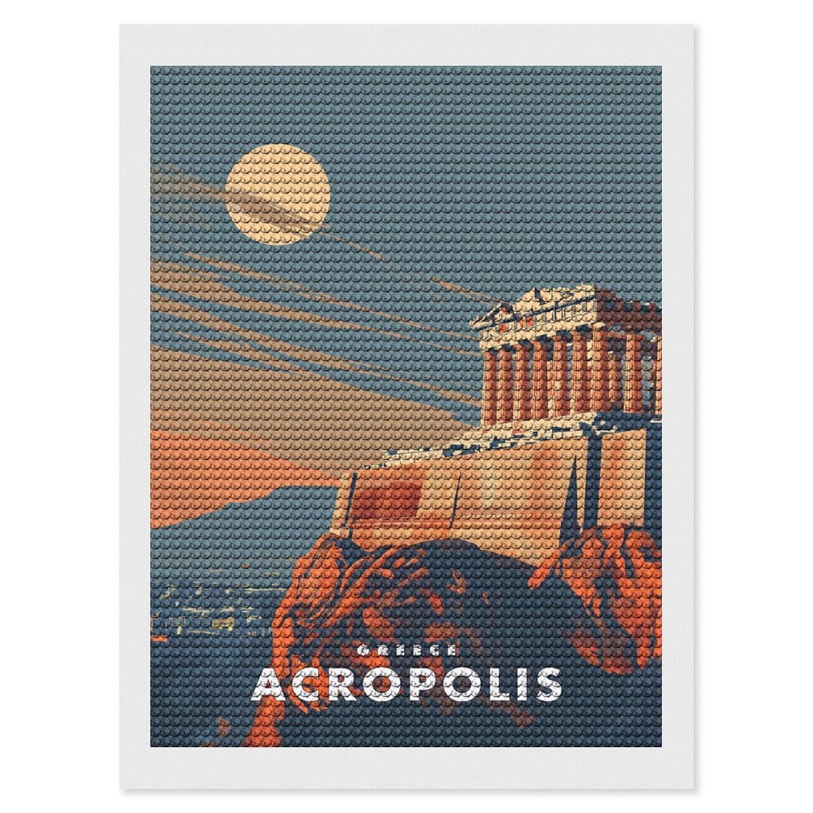 Junmoney Acropolis Greece Diamond Painting Canvas Kit 12"x16", Adhesive Canvas, Christmas Gift, Full Kit Included, Thoughtful Present