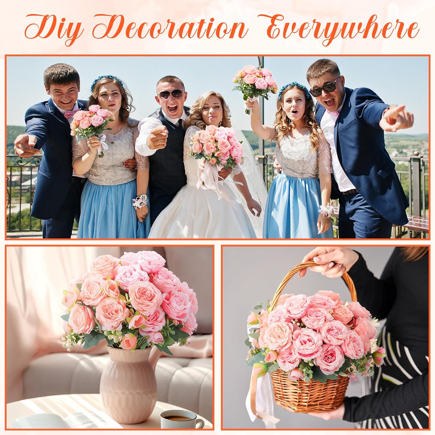 Geosar 8 Bundles Artificial Peonies Flowers Fake Silk Peony Bouquet Faux Peonies Flowers Bulk for Decoration Vase Floral Arrangements Wedding Party Table (Peach Pink,Light Pink) - Image 6