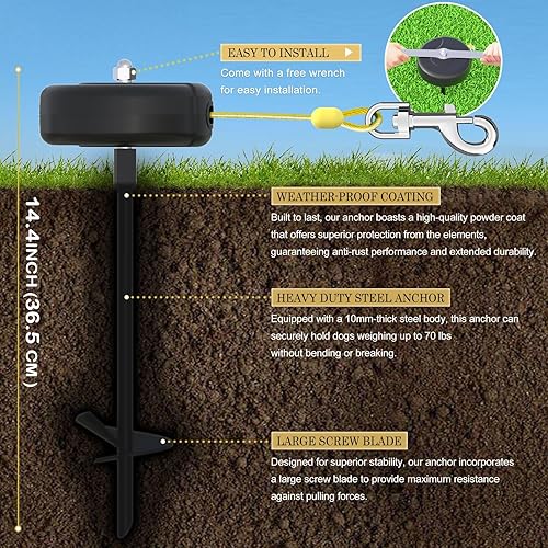 Miniatura 3 de Cable y estaca de amarre para perros de 30 pies, anclaje de acero en espiral pesado de 360 sin enredos y correa retráctil para perros pequeños a