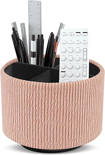 Miniatura 19 de Organizador redondo de cuero para suministros de arte, soporte para control remoto, giro de 360 grados, soporte multifuncional para lápices, 4