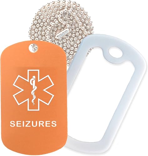 Seizures Medical Alert ID Necklace with Copper Tag, White Silencer, and 30'' USA Chain - 154 Color Choices