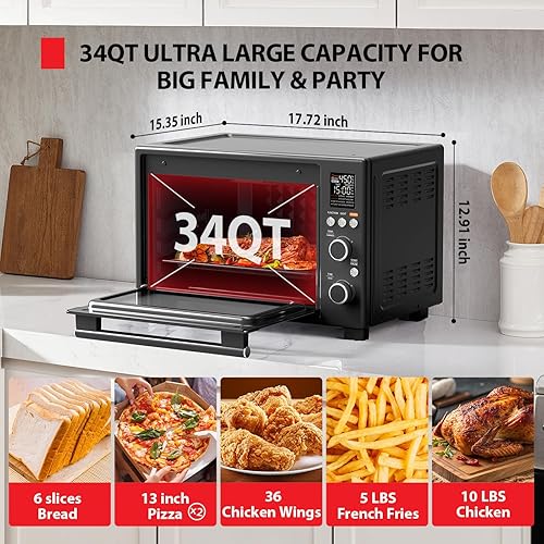 Miniatura 8 de TOSHIBA ChefFry - Combo de horno tostador y freidora de aire, horno de encimera de convección 12 en 1, gran capacidad de 34 cuartos de galón32 L,