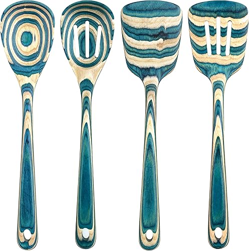 Totally Bamboo Baltique Mykonos Collection - Juego de utensilios de cocina de 4 piezas, seguros para antiadherentes