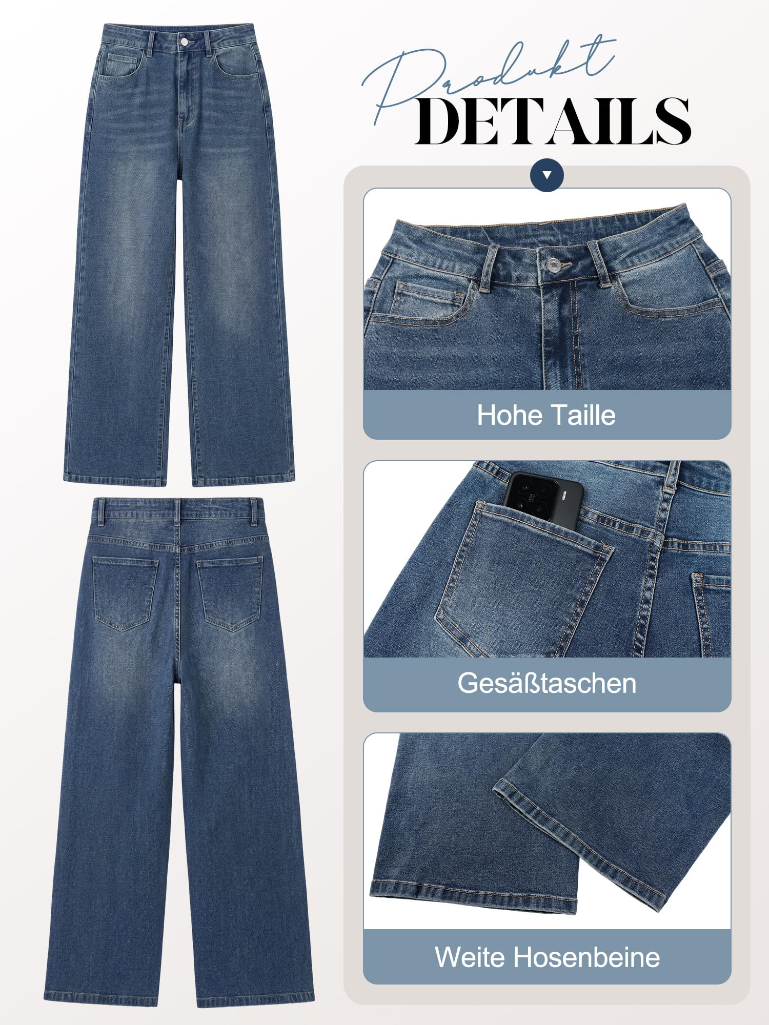 Damen Jeans High Waist Wide Leg Stretch Jeanshose mit weitem Bein