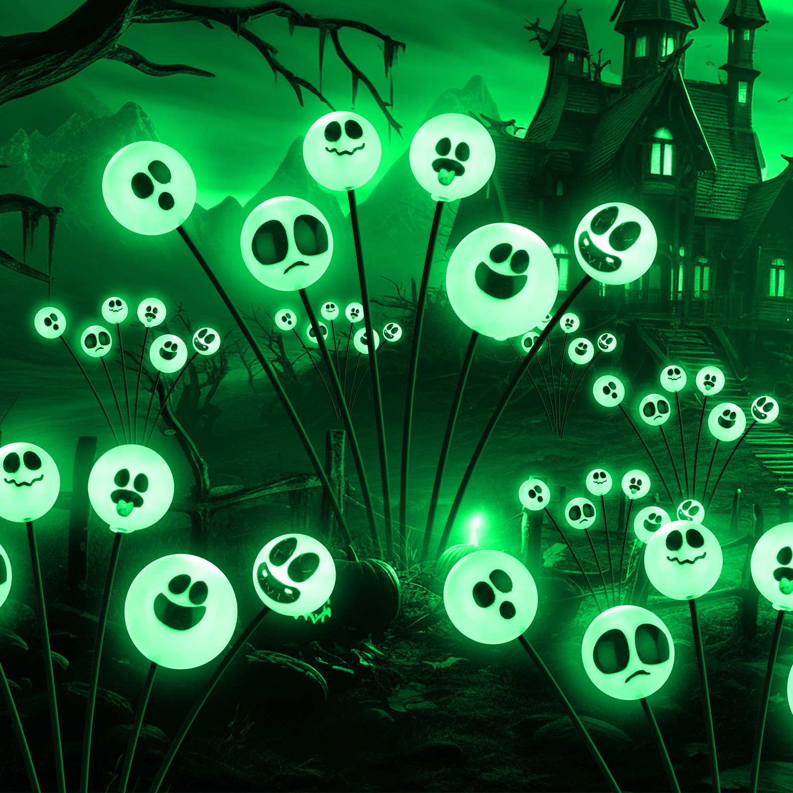 Tuanse 2 Pcs Outdoor Halloween Decorations Waterproof Halloween Solar Lights Scary Ghost Lights for Garden Yard Lawn Pathway