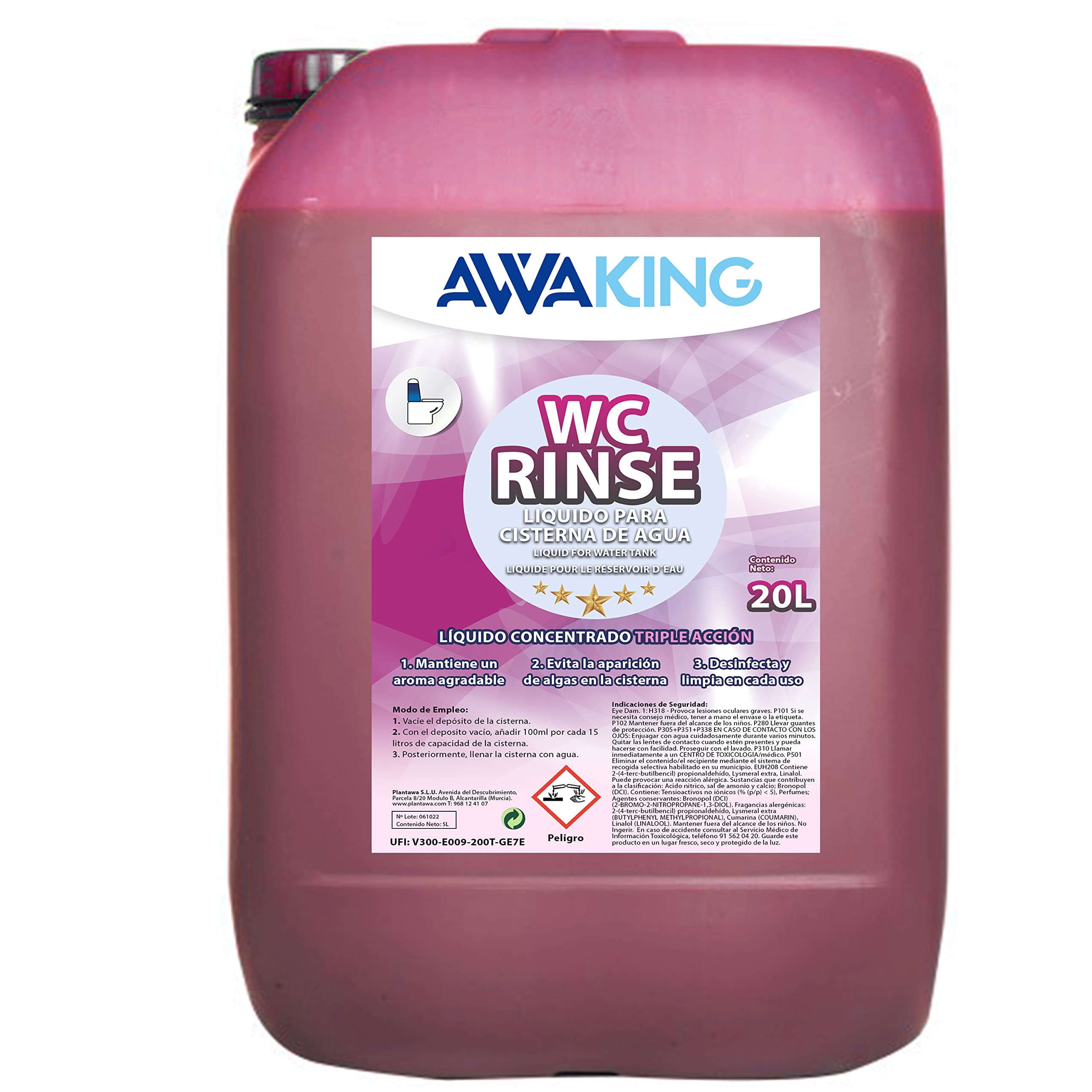 PLANTAWA Líquido WC Químico Rinse AWAKING 20 L, Aditivo Cisterna Aguas Limpias, Higieniza y Limpia la Taza del WC Portátil, Aromatizante
