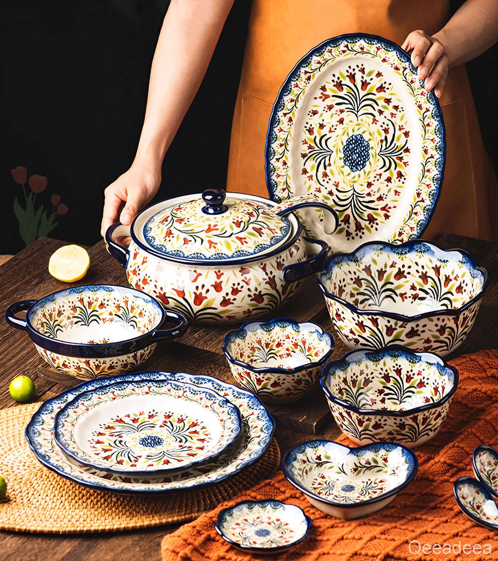 Ceramiczne naczynie do pieczenia do piekarnika, małe naczynie do zapiekania z uchwytami, piekarnik ceramiczny do pieczenia - tulipan-prostokąt 700 ml
